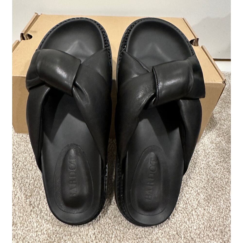 Bardot Knotted Black Slides Slip Ons Size 39 EU 8.5 US NWOT Dressy Thick Sole